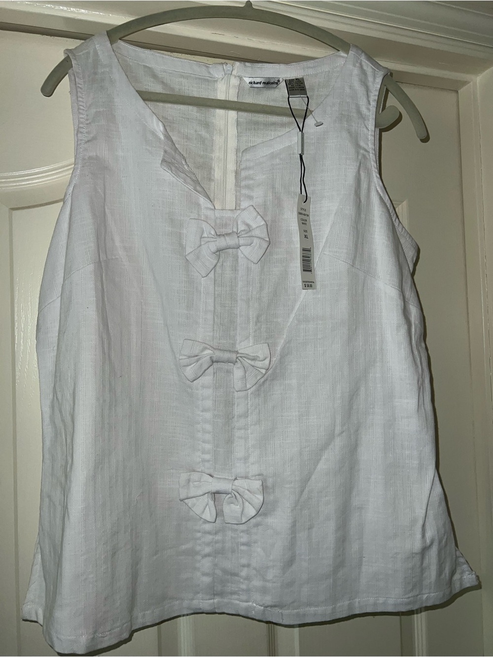 White Sleeveless Linen Bow Front Top